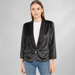 Abercrombie & Fitch Silk Blend Velvet Jacket Gray M Shawl Collar 3/4 Sleeve